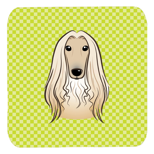 Checkerboard Lime Green Afghan Hound Foam Coasters- Set Of 4