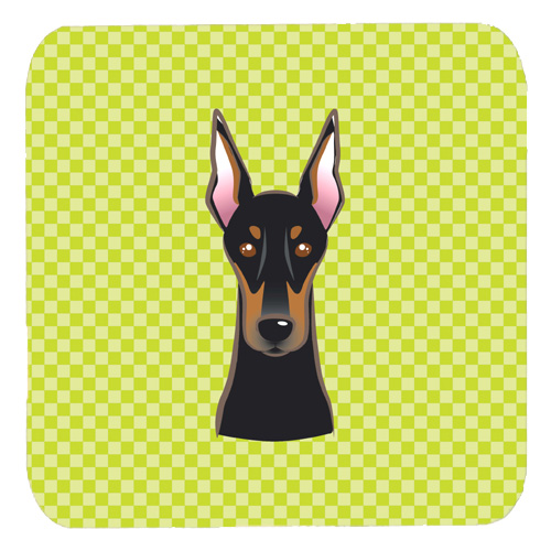 Checkerboard Lime Green Doberman Foam Coasters - Set Of 4