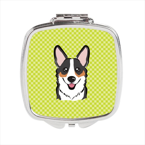 Carolines Treasures BB1317SCM Checkerboard Lime Green Corgi Compact Mirror; 2.75 x 3 x .3 In.