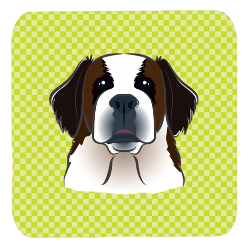 3.5 x 3.5 In. Checkerboard Lime Green Saint Bernard Foam Coasters, Set Of 4