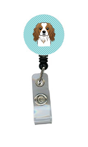 Checkerboard Blue Cavalier Spaniel Retractable Badge Reel