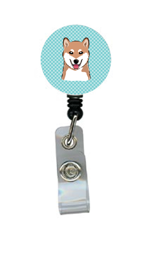 Checkerboard Blue Shiba Inu Retractable Badge Reel