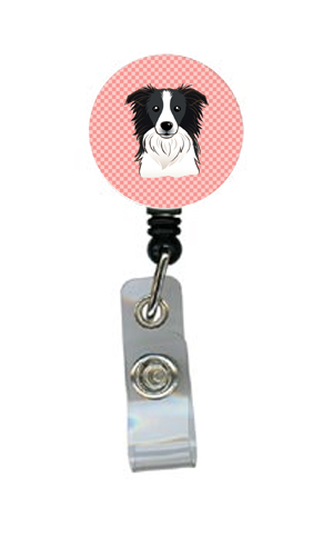 Checkerboard Pink Border Collie Retractable Badge Reel