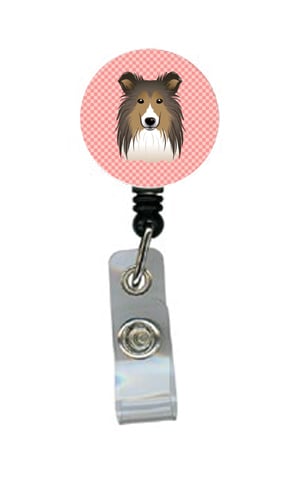 Checkerboard Pink Sheltie Retractable Badge Reel