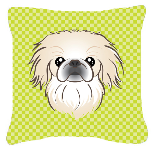 Checkerboard Lime Green Pekingese Fabric Decorative Pillow- 14 x 14 In.