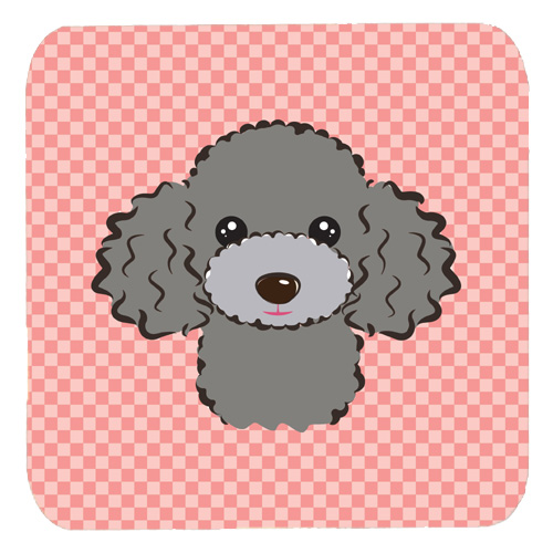 BB1259FC 3.5 x 3.5 In. Checkerboard Pink Silver Gray Poodle Foam Coasters- Set Of 4