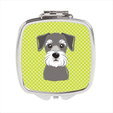 Checkerboard Lime Green Schnauzer Compact Mirror - 2.75 x 3 x .3 In.