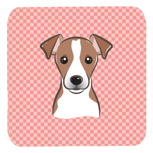 BB1260FC 3.5 x 3.5 In. Checkerboard Pink Jack Russell Terrier Foam Coasters- Set Of 4