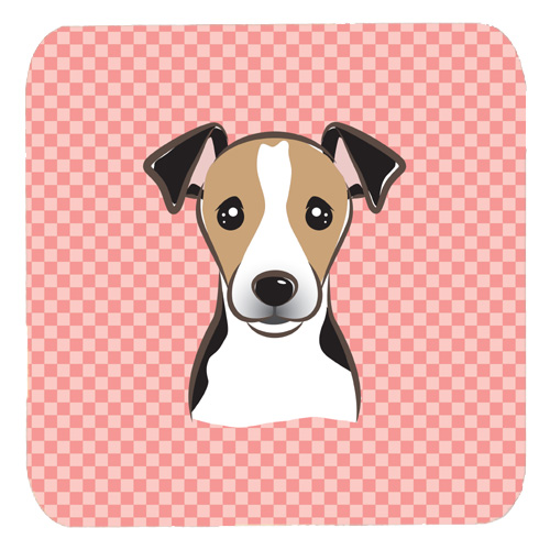 Checkerboard Pink Jack Russell Terrier Foam Coasters - Set Of 4