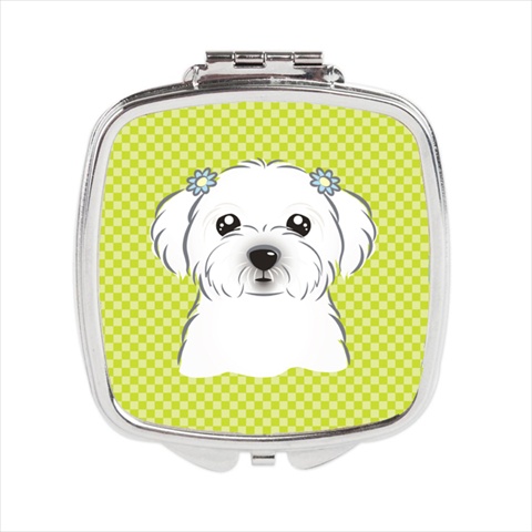 BB1270SCM Checkerboard Lime Green Maltese Compact Mirror- 2.75 x 3 x .3 In.