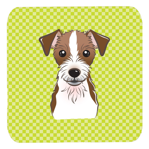 BB1264FC 3.5 x 3.5 In. Checkerboard Lime Green Jack Russell Terrier Foam Coasters- Set Of 4