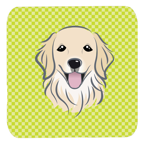 BB1267FC 3.5 x 3.5 In. Checkerboard Lime Green Golden Retriever Foam Coasters- Set Of 4