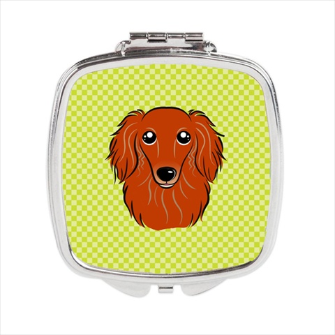 Checkerboard Lime Green Longhair Red Dachshund Compact Mirror