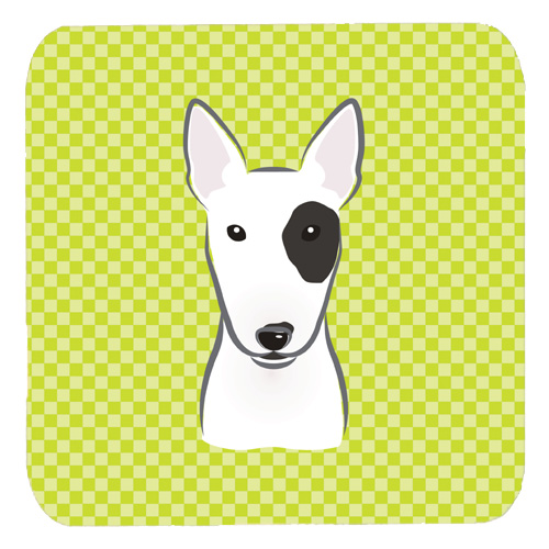 BB1271FC 3.5 x 3.5 In. Checkerboard Lime Green Bull Terrier Foam Coasters- Set Of 4
