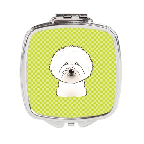 Checkerboard Lime Green Bichon Frise Compact Mirror