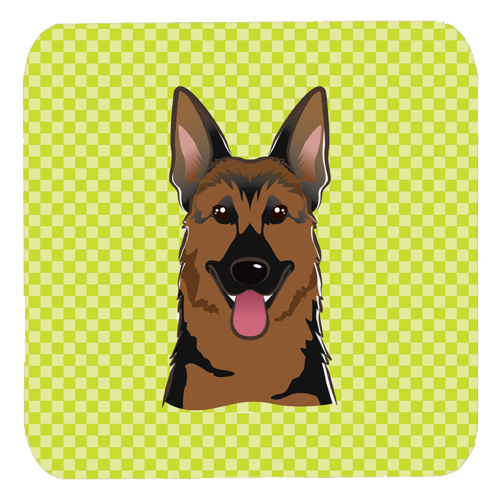 BB1273FC 3.5 x 3.5 In. Checkerboard Lime Green German Shepherd Foam Coasters- Set Of 4
