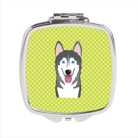 Checkerboard Lime Green Alaskan Malamute Compact Mirror- - 2.75 x 3 x .3 In.