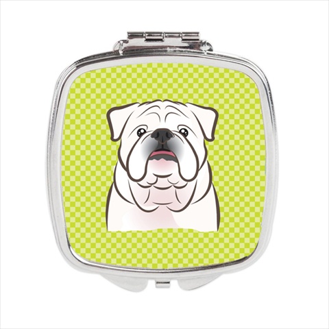 BB1282SCM Checkerboard Lime Green White English Bulldog Compact Mirror- 2.75 x 3 x .3 In.