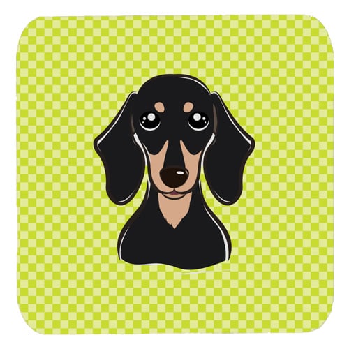 BB1277FC 3.5 x 3.5 In. Checkerboard Lime Green Smooth Black And Tan Dachshund Foam Coasters- Set Of 4