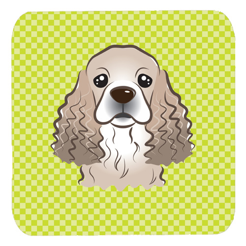 Checkerboard Lime Green Cocker Spaniel Foam Coasters- Set Of 4