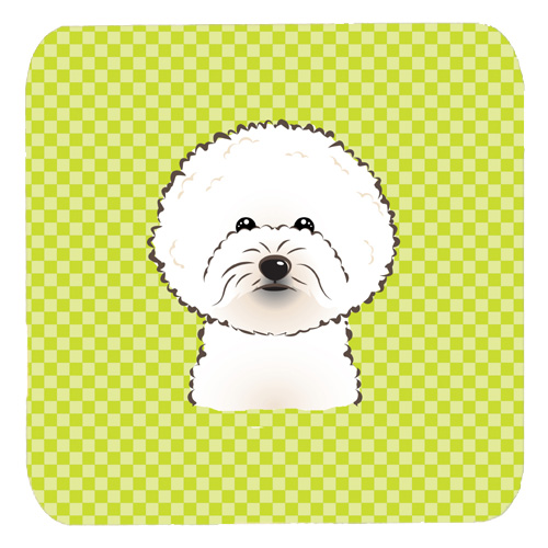 BB1279FC 3.5 x 3.5 In. Checkerboard Lime Green Bichon Frise Foam Coasters- Set Of 4