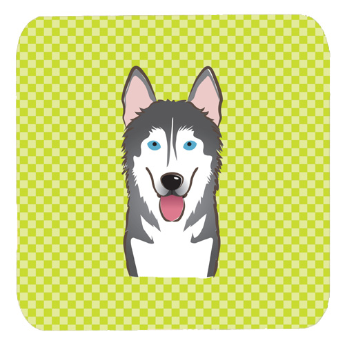 Checkerboard Lime Green Alaskan Malamute Foam Coasters- Set Of 4