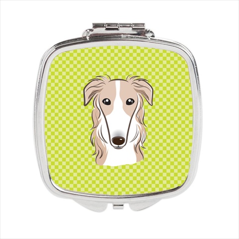 Checkerboard Lime Green Borzoi Compact Mirror- - 2.75 x 3 x .3 In.