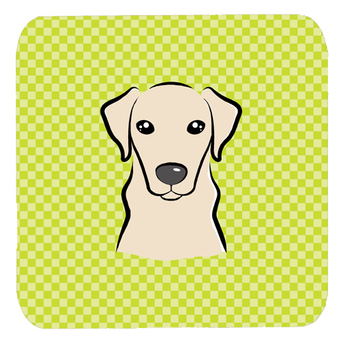 Checkerboard Lime Green Yellow Labrador Foam Coasters- Set Of 4