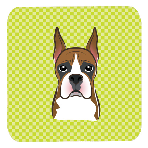 3.5 x 3.5 In. Checkerboard Lime Green Boxer Foam Coasters, Set Of 4