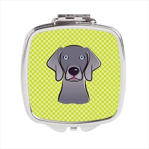 Checkerboard Lime Green Weimaraner Compact Mirror- 2.75 x 3 x .3 In.