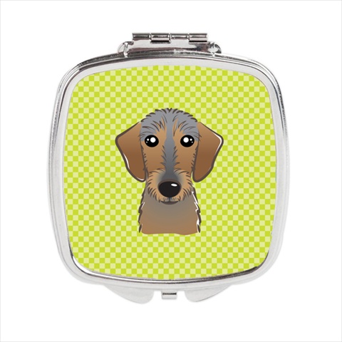 BB1295SCM Checkerboard Lime Green Wirehaired Dachshund Compact Mirror- 2.75 x 3 x .3 In.