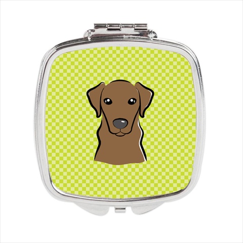 Checkerboard Lime Green Chocolate Labrador Compact Mirror- - 2.75 x 3 x .3 In.