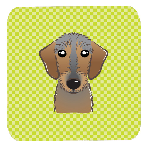 Checkerboard Lime Green Wirehaired Dachshund Foam Coasters- Set Of 4