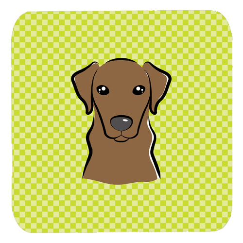 BB1296FC 3.5 x 3.5 In. Checkerboard Lime Green Chocolate Labrador Foam Coasters- Set Of 4