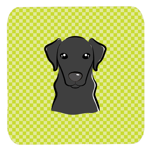 BB1297FC 3.5 x 3.5 In. Checkerboard Lime Green Black Labrador Foam Coasters- Set Of 4