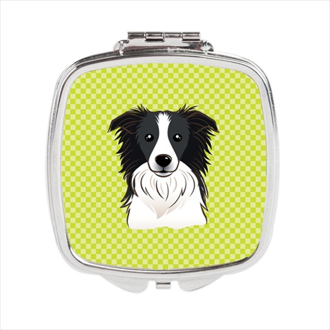 BB1303SCM Checkerboard Lime Green Border Collie Compact Mirror- 2.75 x 3 x .3 In.