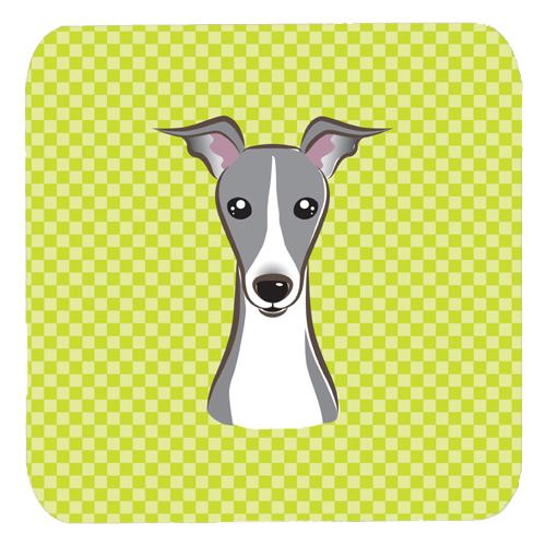 Checkerboard Lime Green Italian Greyhound Foam Coasters- Set Of 4