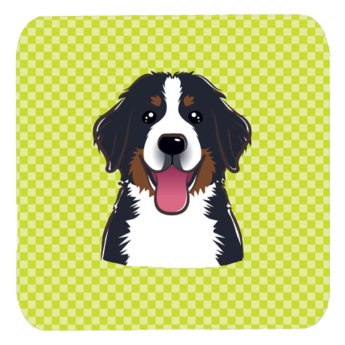 BB1299FC 3.5 x 3.5 In. Checkerboard Lime Green Bernese Mountain Dog Foam Coasters- Set Of 4