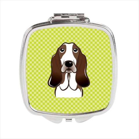 Checkerboard Lime Green Basset Hound Compact Mirror