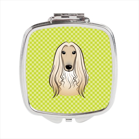 Checkerboard Lime Green Afghan Hound Compact Mirror- 2.75 x 3 x .3 In.
