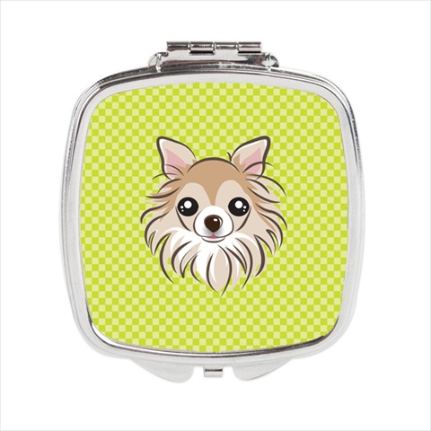 Checkerboard Lime Green Chihuahua Compact Mirror, 2.75 x 3 x .3 In.