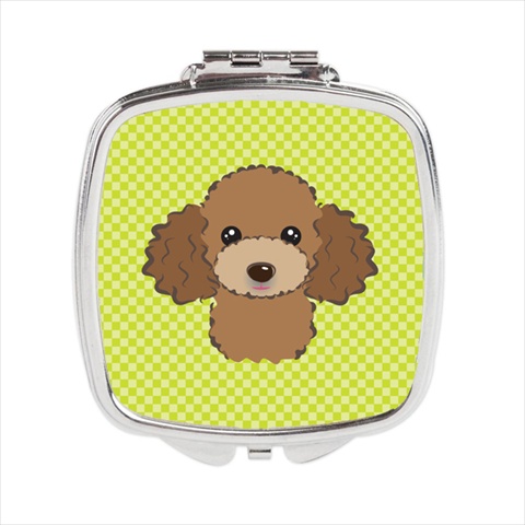BB1318SCM Checkerboard Lime Green Chocolate Brown Poodle Compact Mirror- 2.75 x 3 x .3 In.