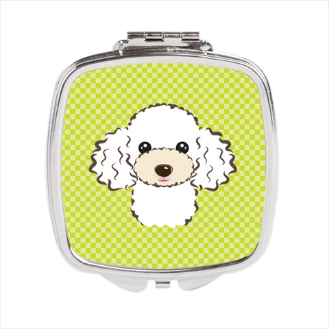 Checkerboard Lime Green White Poodle Compact Mirror- - 2.75 x 3 x .3 In.