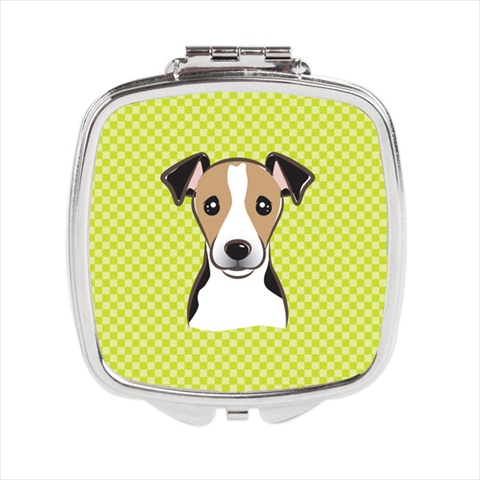 BB1323SCM Checkerboard Lime Green Jack Russell Terrier Compact Mirror- 2.75 x 3 x .3 In.
