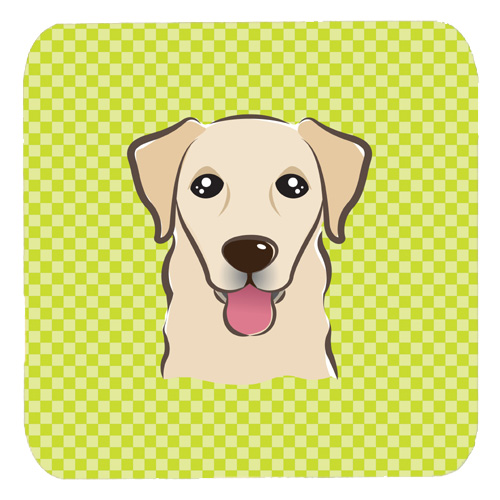 BB1314FC 3.5 x 3.5 In. Checkerboard Lime Green Golden Retriever Foam Coasters- Set Of 4