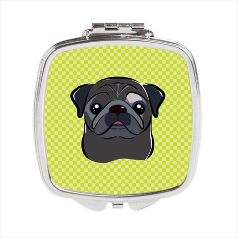 BB1325SCM Checkerboard Lime Green Black Pug Compact Mirror- 2.75 x 3 x .3 In.