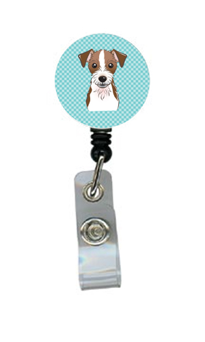 Checkerboard Blue Jack Russell Terrier Retractable Badge Reel