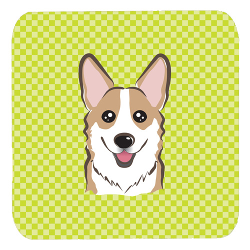Checkerboard Lime Green Corgi Foam Coasters- Set Of 4