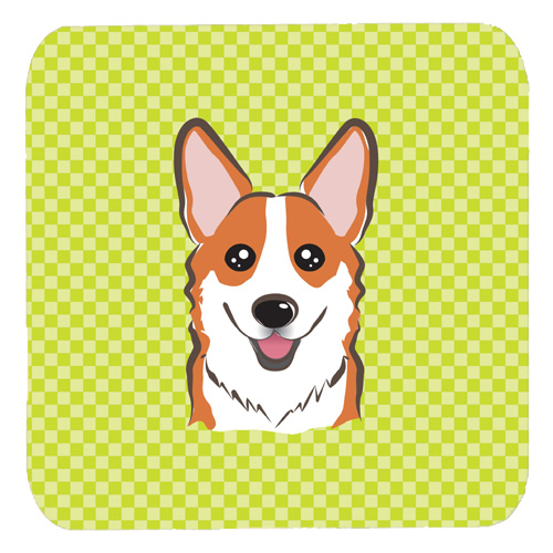 BB1316FC 3.5 x 3.5 In. Checkerboard Lime Green Corgi Foam Coasters- Set Of 4