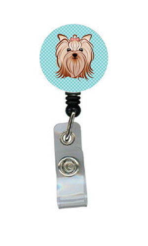 Checkerboard Blue Yorkie Yorkishire Terrier Retractable Badge Reel